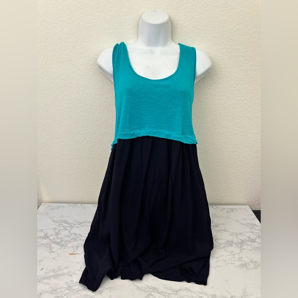 Cynthia Rowley Tank Dress Womens XL Teal Black Colorblock Sleeveless Pullover - Picture 1 of 5